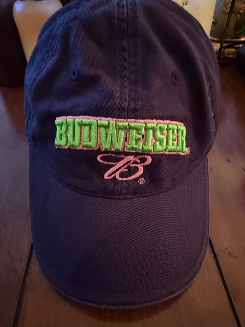 Budweiser Navy Cap with Green & Pink Embroidery
